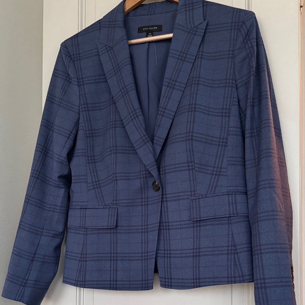 Ann Taylor Navy Plaid Single-Button Blazer